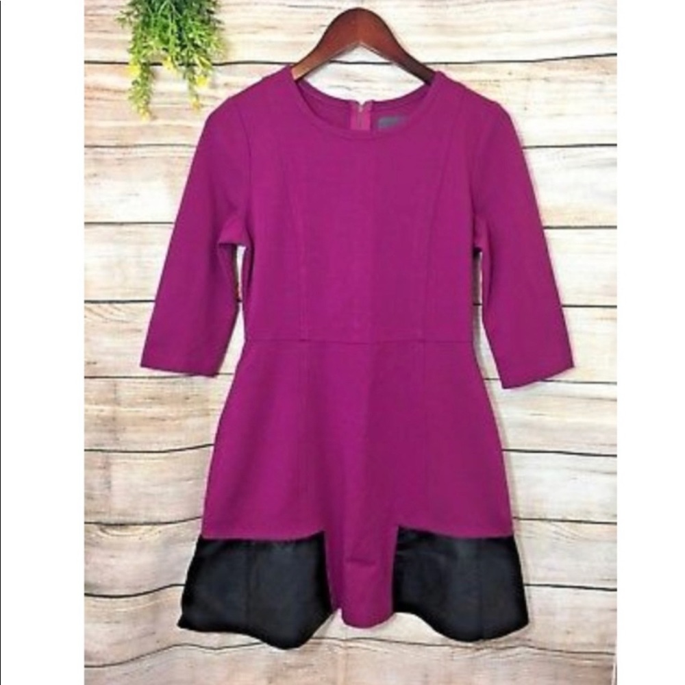 Anthropologie Sunday in Brooklyn purple ponte dress with faux black leather trim